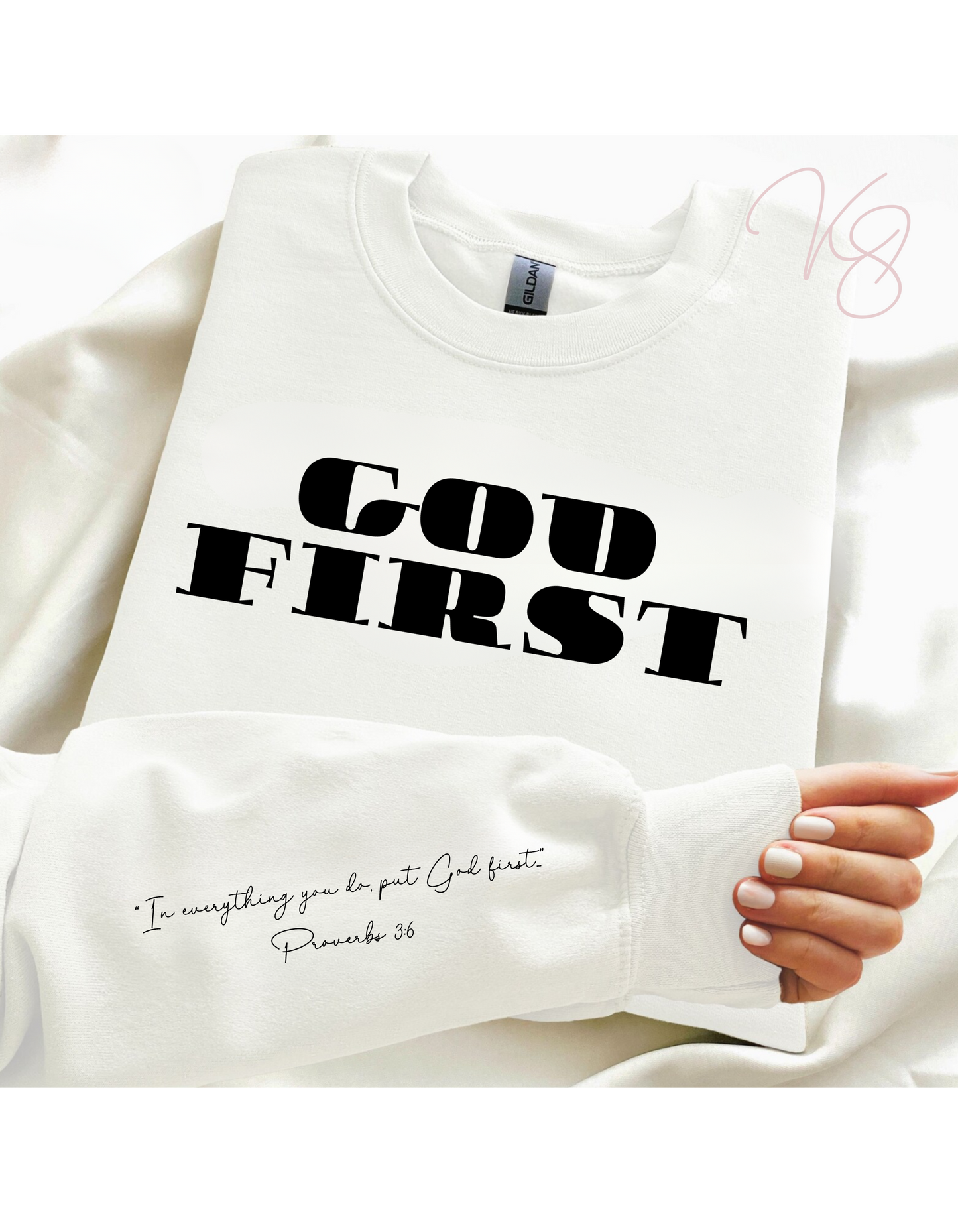 GOD FIRST Unisex Crewneck Sweater with Inspiring Message on Sleeve