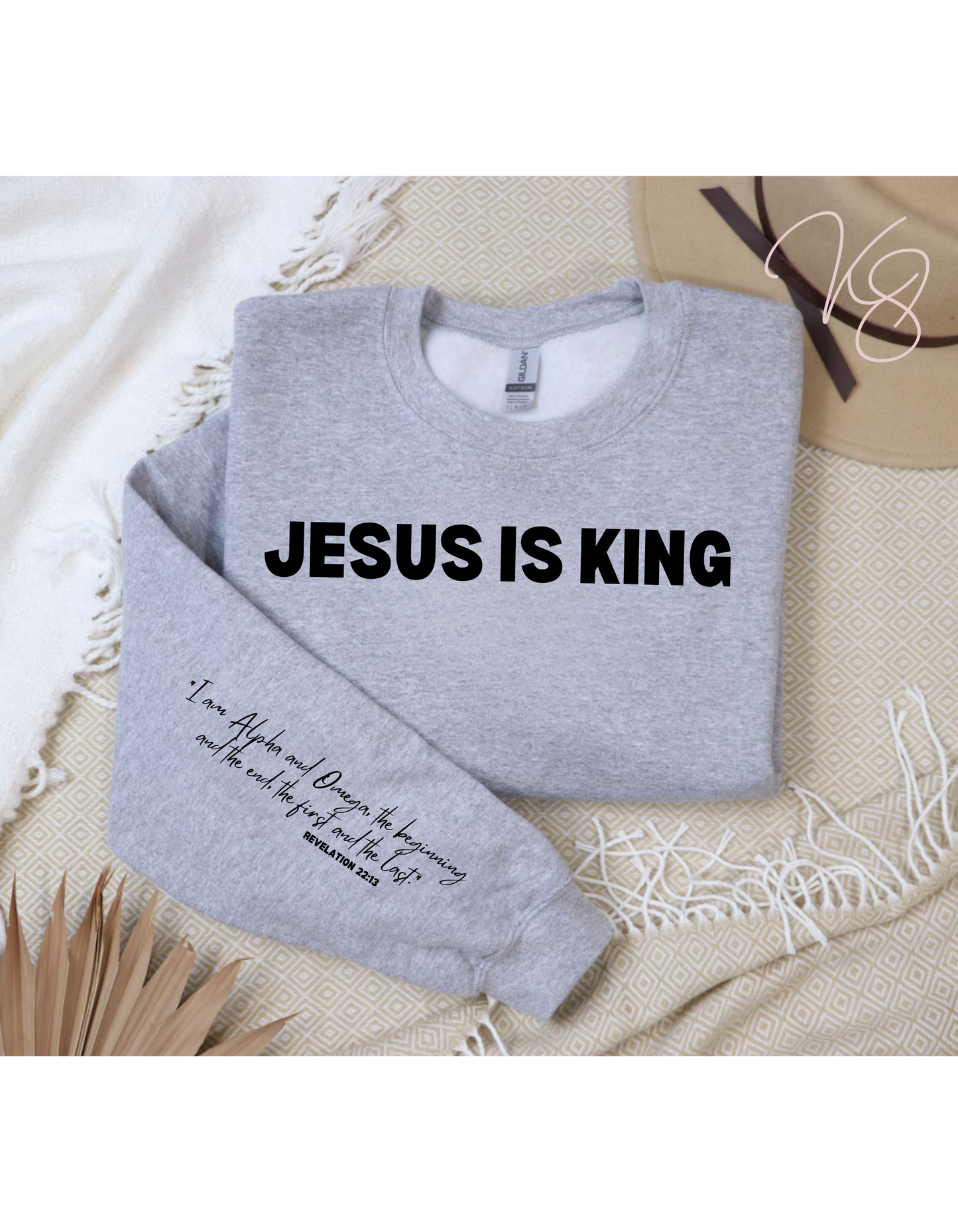 JESUS IS KING Unisex Crewneck Sweater with Inspiring Message on Sleeve
