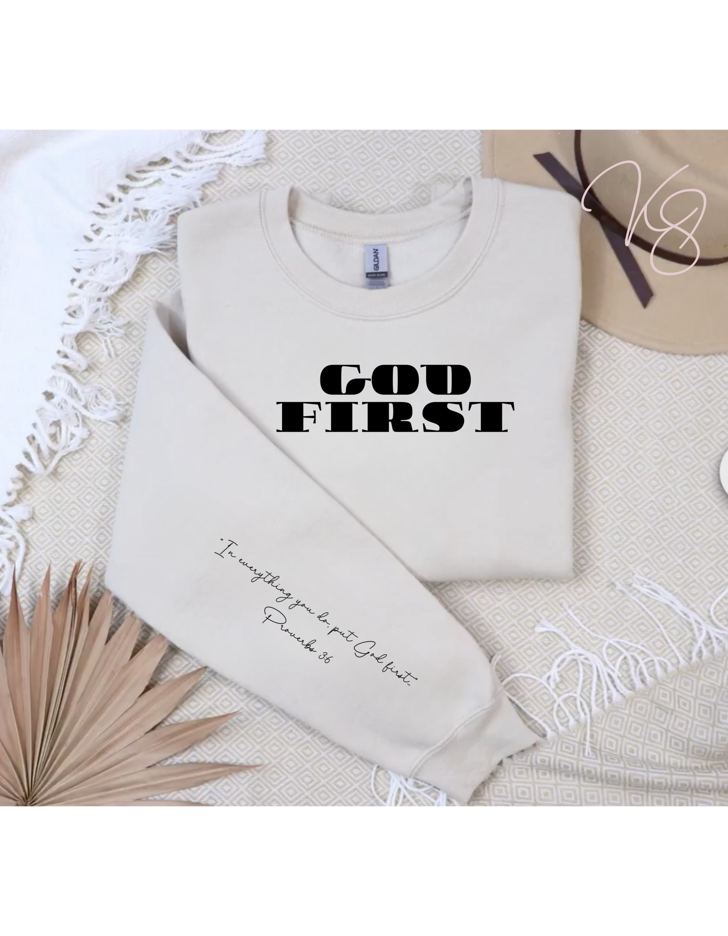 GOD FIRST Unisex Crewneck Sweater with Inspiring Message on Sleeve