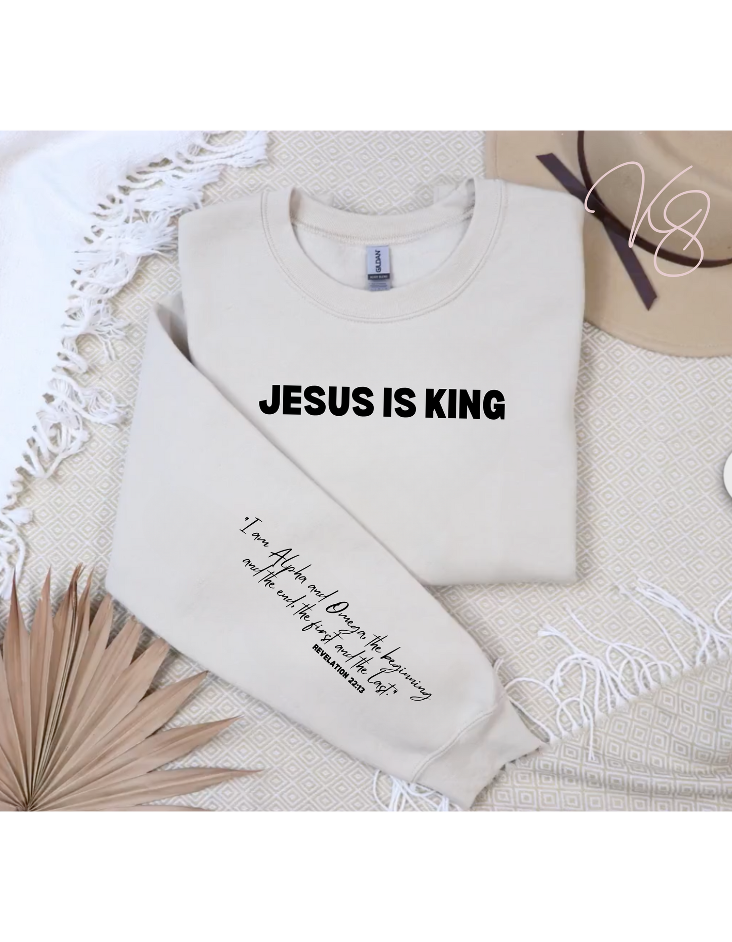 JESUS IS KING Unisex Crewneck Sweater with Inspiring Message on Sleeve