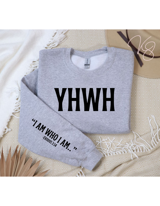 YHWH Crewneck Sweater "I AM WHO I AM" Sleeve print.